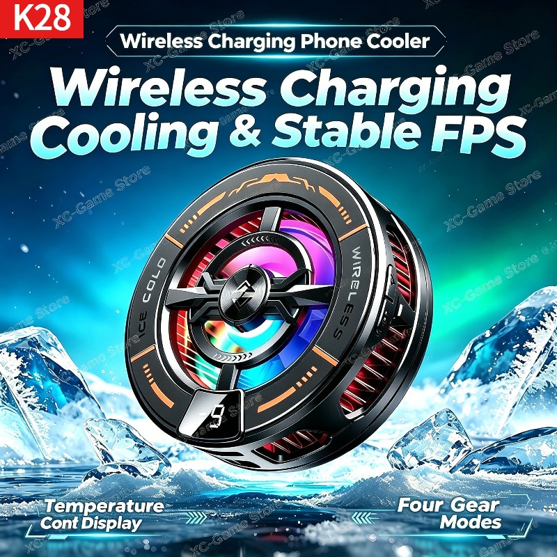 Gaming Accessories For Android - K28 磁気半導体電話クーラー ワイヤレス高速充電器冷却ラジエーター付き iPhone MagSafe Android
