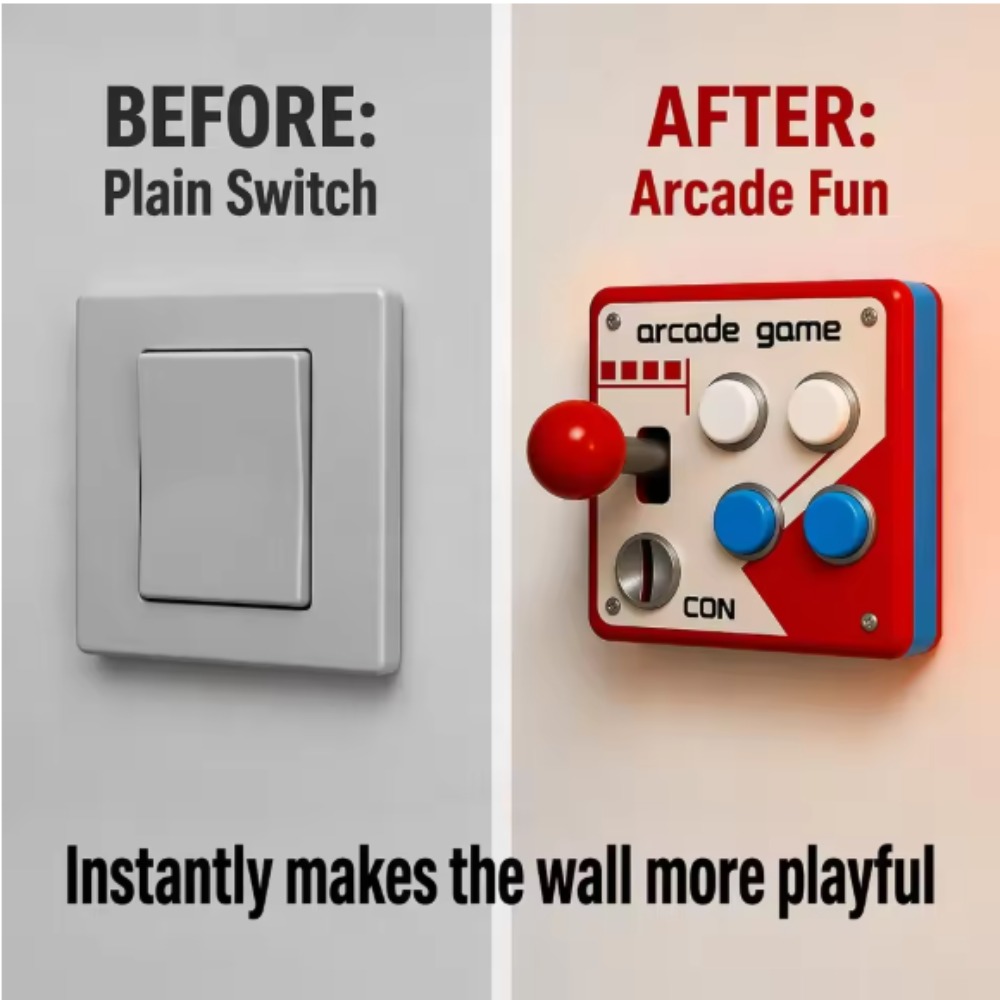 Vintage Gaming Accessories - レトロアーケードジョイスティックスイッチプレートカバー、パンチフリー3Dプリントゲームルーム壁飾り、ゲーミング愛好家のためのクールなノスタルジックなギフト