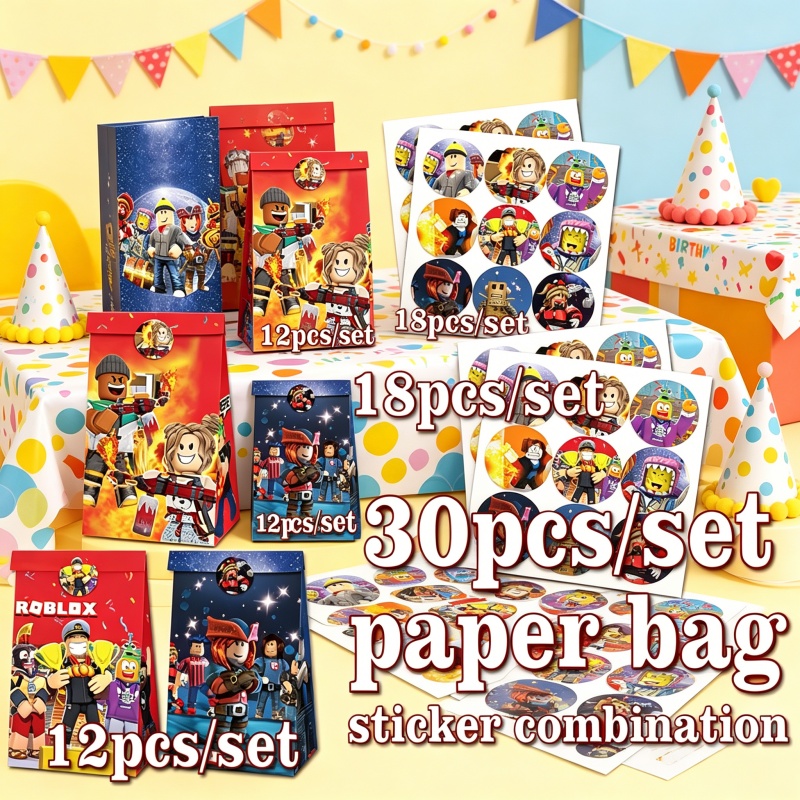 Gaming Accessories Roblox - Robloxed 紙袋ステッカー組み合わせ素敵な装飾セット 誕生日パーティー フェスティバルイベント テーマ別集会 シーンレイアウトキット