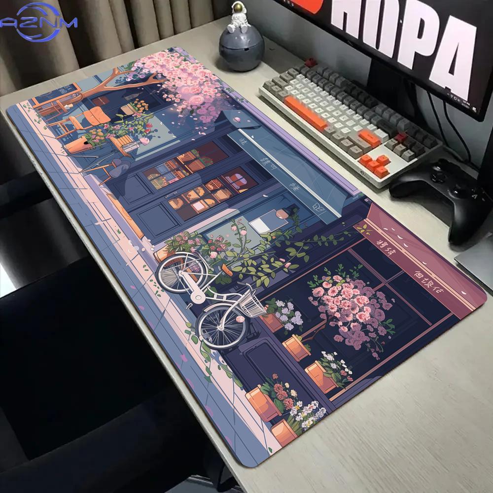 Gaming Accessories Shop - ロマンチックなデザートショップ大型マウスパッドデスクマットステッチエッジ付き滑り止めゲーミングマットpcアクセサリーキーボードデスクパッドmauspad