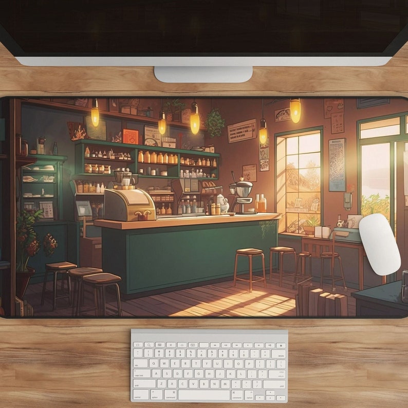 Gaming Accessories Shop - カワイイアニメゲームデスクマット、かわいいオフィスマウスパッド、美的デスクアクセサリー、コーヒーショップアート、XL