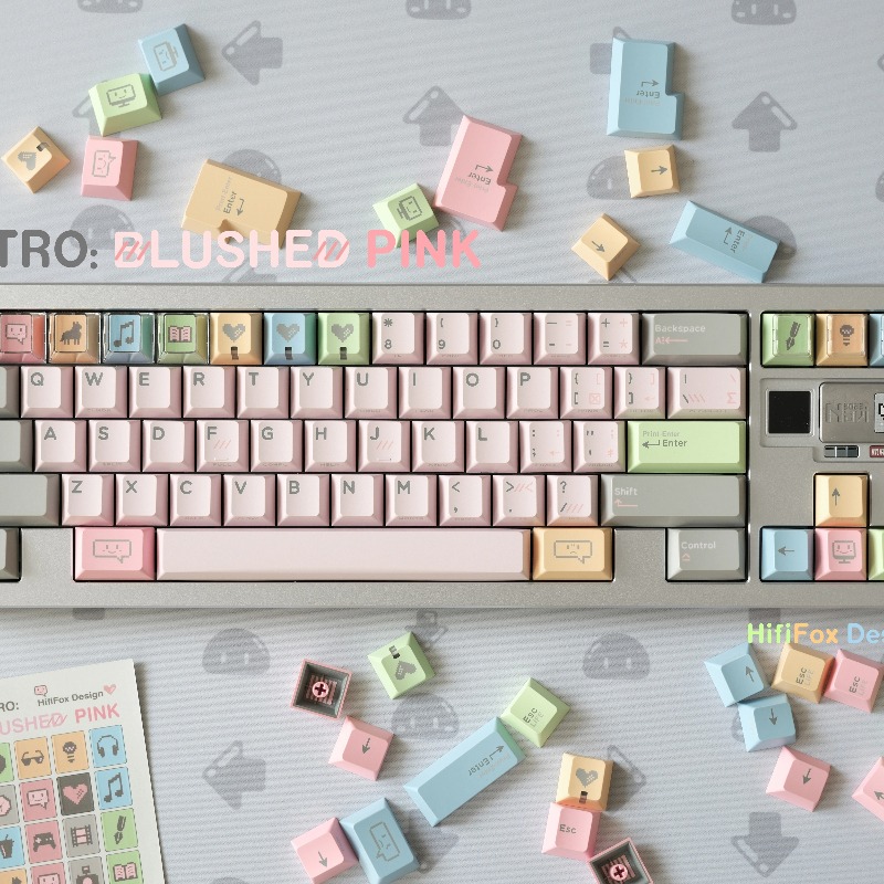Vintage Gaming Accessories - シャイピンクヴィンテージテーマキーキャップセットカスタマイズされたPBTチェリープロファイルキーボードキャップゲームオフィスメカニカルキーボードアクセサリー用