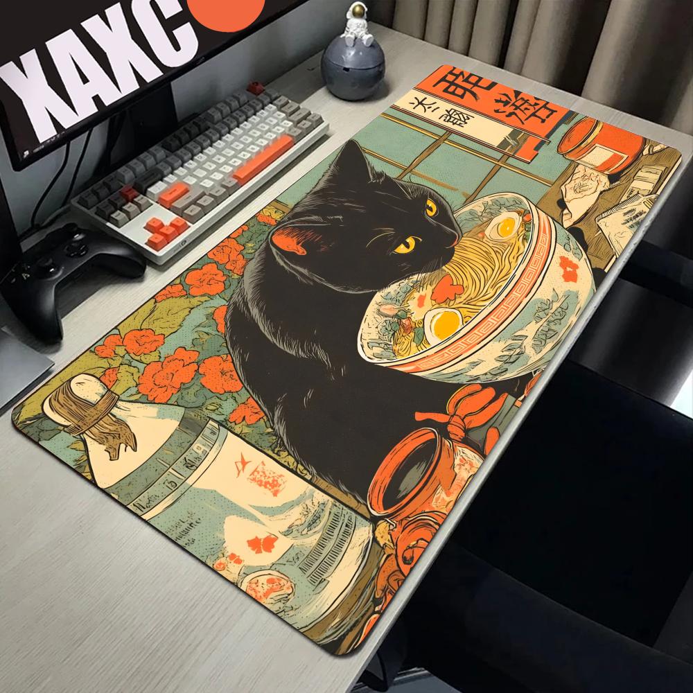 Gaming Accessories Shop - HYBXAXC 黒猫はラーメンを食べるのが大好きショップマウスパッド東京ポップアート大型ゲーム用滑り止めゴム製マウスパッドコンピューターアクセサリー
