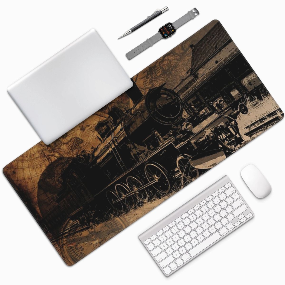 大型マウスパッドヴィンテージ蒸気機関車セピアスケッチアートP - Vintage Gaming Accessories のレビューと価格