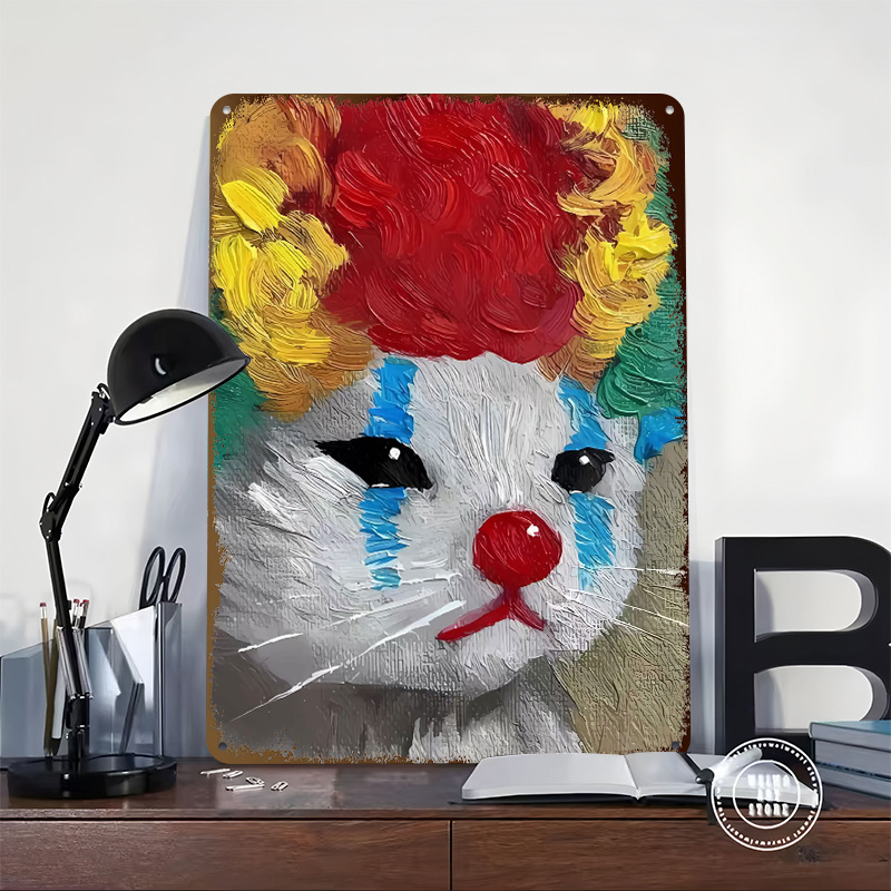悲しいピエロ猫の絵画ブリキポスターカスタマイズ可能な壁アート - Vintage Gaming Accessories のレビューと価格
