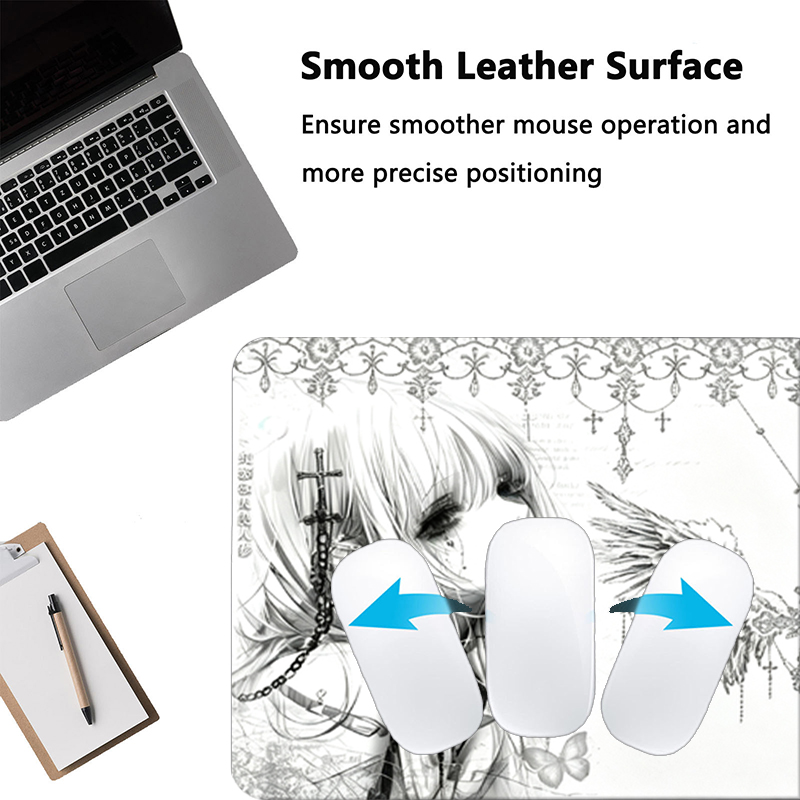 レザーマウスパッド黒白アニメ美学エンジェルガールマウスパッド - Gaming Office Accessories のレビューと価格